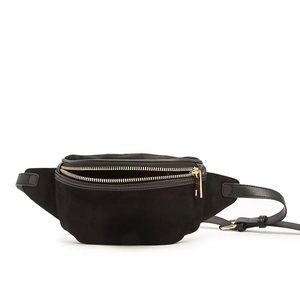 NWT Forever 21 Black Suede Belt Bag with Gold-Tone Accents